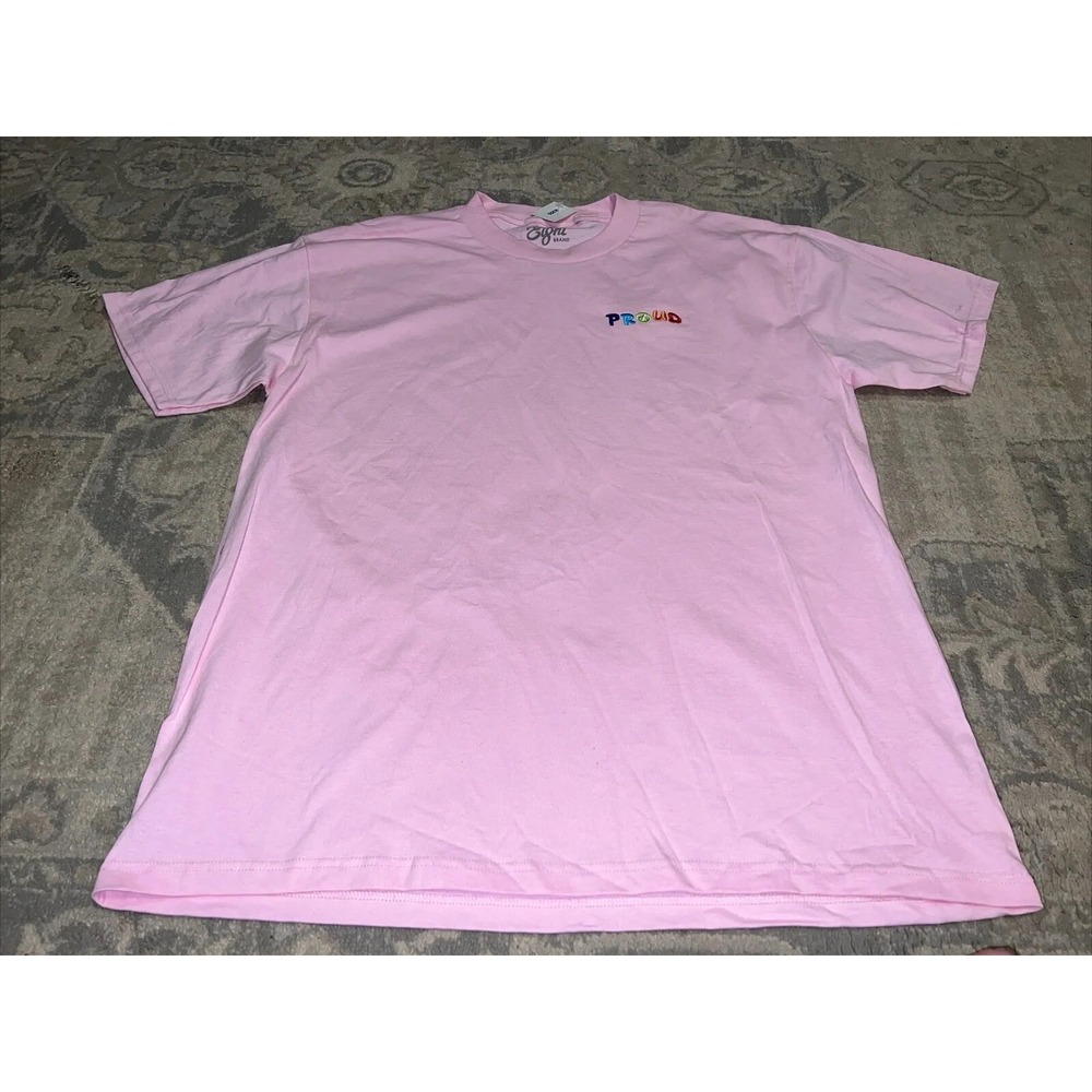Eighty Eight Proud Peace Sign Pride Rainbow‎ Embroidered Pink T-Shirt Sz Large
